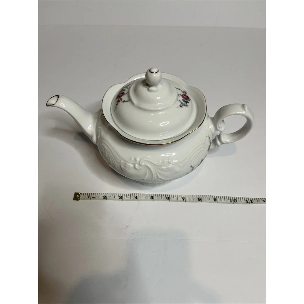 Vintage Wawel Pink Floral Pattern Teapot With Lid And Gold Trim
